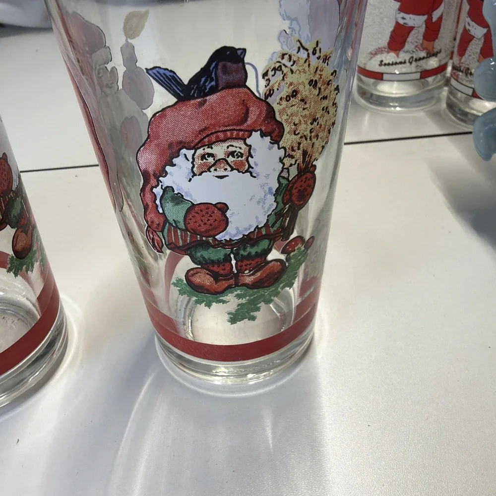 Vintage Firna Drinking Christmas Glass Tumbler Santa Troll -Set Of 3